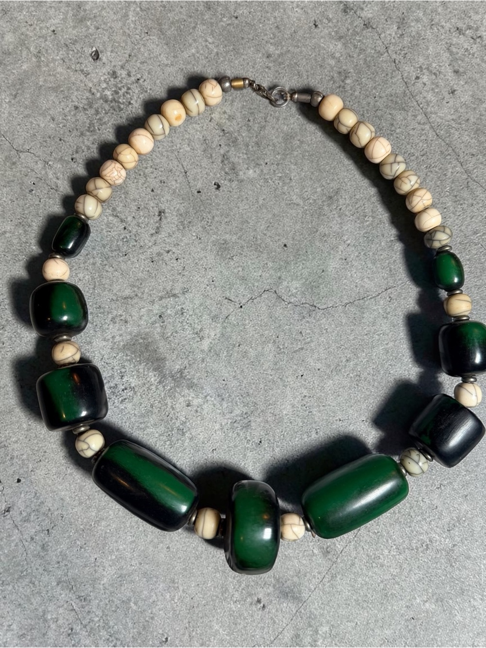 Green and Cream Beaded Statement Necklace - Picture 3 of 5